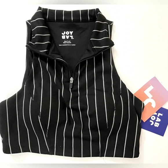 JoyLab Sports Bra Crop Top Athletic Womens XS Black White Stripes Stretchy NWT - Picture 1 of 13